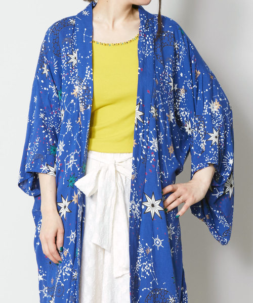 チャイハネ(チャイハネ)の「【チャイハネ】夜空の星柄キモノスリーブロングカーディガン(カーディガン/ボレロ・レディース・ブラック/ネイビー/イエロー・FREE)」の14枚目の写真