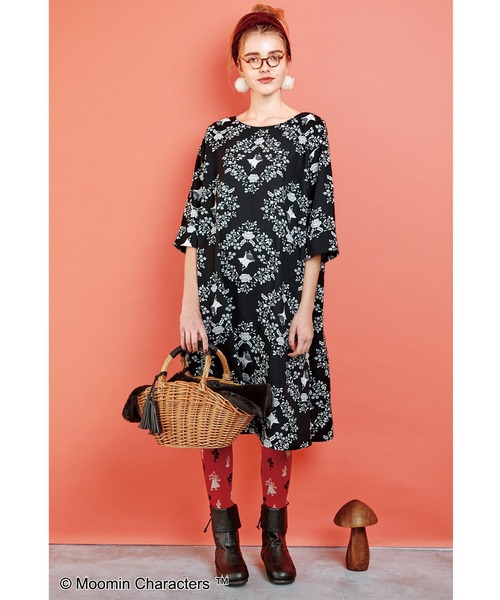 Moomin×apart of me. ロングワンピース 黒 F *CD1367 MOOMIN（ムーミン）の「リトルミイ モノトーンプリント
