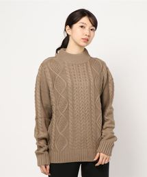ケーブルモックネックニット