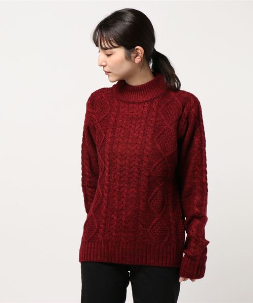 B.I.D.（ビーアイディー）の「ケーブルモックネックニット（ニット/セーター・レディース・アイボリー/マスタード/オフホワイト/ブルー/カーキ/ベージュ/ワイン/ダークグリーン/モカ/キャメル/オリーブ/ブラック/グレー/ネイビー/ブラウン・M/L/LL）」の15枚目の写真