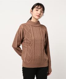 ケーブルモックネックニット