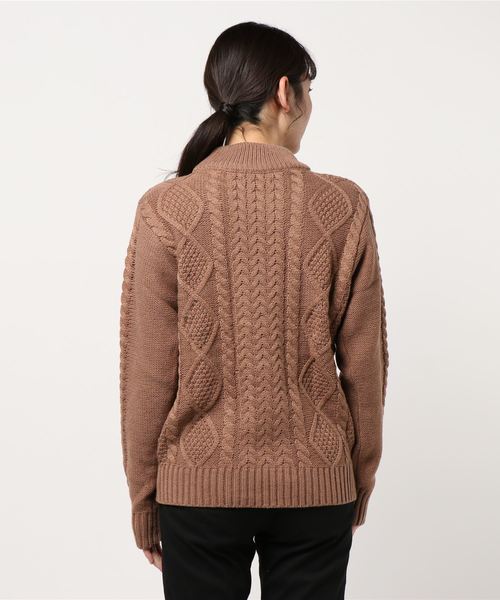 B.I.D.（ビーアイディー）の「ケーブルモックネックニット（ニット/セーター・レディース・アイボリー/マスタード/オフホワイト/ブルー/カーキ/ベージュ/ワイン/ダークグリーン/モカ/キャメル/オリーブ/ブラック/グレー/ネイビー/ブラウン・M/L/LL）」の17枚目の写真