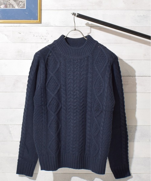 B.I.D.（ビーアイディー）の「ケーブルモックネックニット（ニット/セーター・レディース・アイボリー/マスタード/オフホワイト/ブルー/カーキ/ベージュ/ワイン/ダークグリーン/モカ/キャメル/オリーブ/ブラック/グレー/ネイビー/ブラウン・M/L/LL）」の11枚目の写真