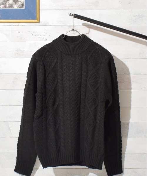 B.I.D.（ビーアイディー）の「ケーブルモックネックニット（ニット/セーター・レディース・アイボリー/マスタード/オフホワイト/ブルー/カーキ/ベージュ/ワイン/ダークグリーン/モカ/キャメル/オリーブ/ブラック/グレー/ネイビー/ブラウン・M/L/LL）」の4枚目の写真