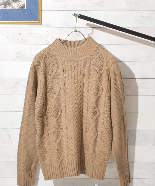 B.I.D.（ビーアイディー）の「ケーブルモックネックニット（ニット/セーター・レディース・アイボリー/マスタード/オフホワイト/ブルー/カーキ/ベージュ/ワイン/ダークグリーン/モカ/キャメル/オリーブ/ブラック/グレー/ネイビー/ブラウン・M/L/LL）」の22枚目の写真
