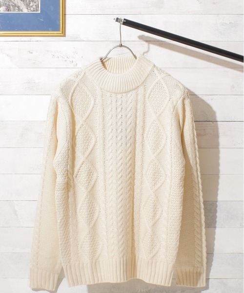 B.I.D.（ビーアイディー）の「ケーブルモックネックニット（ニット/セーター・レディース・アイボリー/マスタード/オフホワイト/ブルー/カーキ/ベージュ/ワイン/ダークグリーン/モカ/キャメル/オリーブ/ブラック/グレー/ネイビー/ブラウン・M/L/LL）」の20枚目の写真