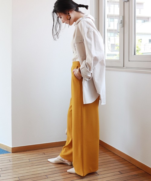 andme(アンドミー)の「ストレッチイージーワイドパンツ ウエストゴム(スラックス・レディース・イエロー/ブラック/ベージュ/ネイビー・M)」の14枚目の写真
