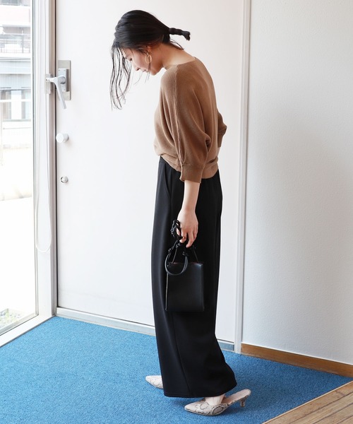 andme(アンドミー)の「ストレッチイージーワイドパンツ ウエストゴム(スラックス・レディース・イエロー/ブラック/ベージュ/ネイビー・M)」の8枚目の写真