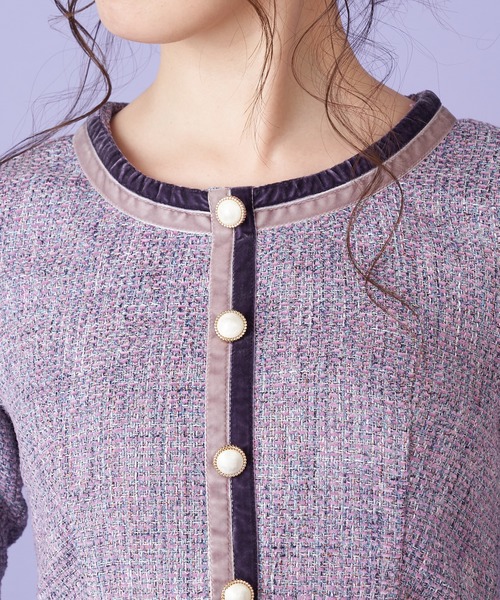 MIIA（ミーア）の「ベロア配色ツイードワンピース（ワンピース・レディース・パープル/ブラック/ベージュ・FREE）」の11枚目の写真