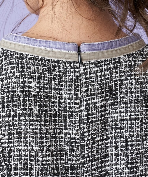 MIIA（ミーア）の「ベロア配色ツイードワンピース（ワンピース・レディース・パープル/ブラック/ベージュ・FREE）」の10枚目の写真