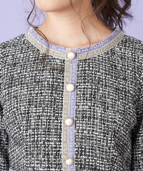 MIIA（ミーア）の「ベロア配色ツイードワンピース（ワンピース・レディース・パープル/ブラック/ベージュ・FREE）」の7枚目の写真