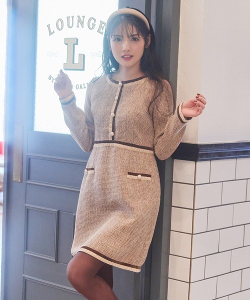 MIIA（ミーア）の「ベロア配色ツイードワンピース（ワンピース・レディース・パープル/ブラック/ベージュ・FREE）」の19枚目の写真