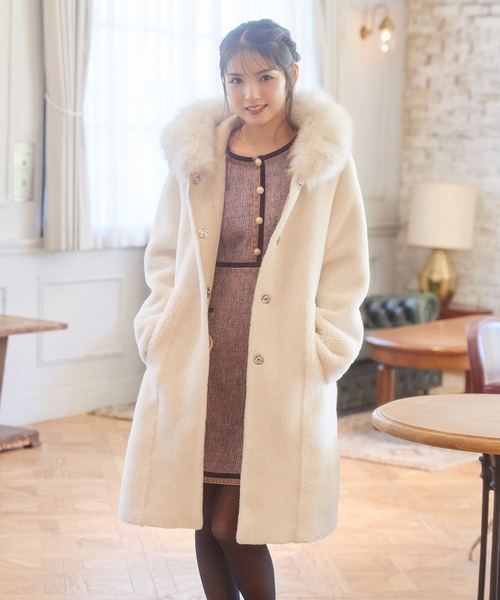 MIIA（ミーア）の「ベロア配色ツイードワンピース（ワンピース・レディース・パープル/ブラック/ベージュ・FREE）」の20枚目の写真