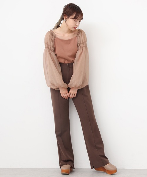 one after another NICE CLAUP（ワンアフターアナザーナイスクラップ）の「袖ドットチュールテレコトップス（Tシャツ/カットソー・レディース・ライトブラウン/オフホワイト/ブラック/ライトグレー・FREE）」の16枚目の写真