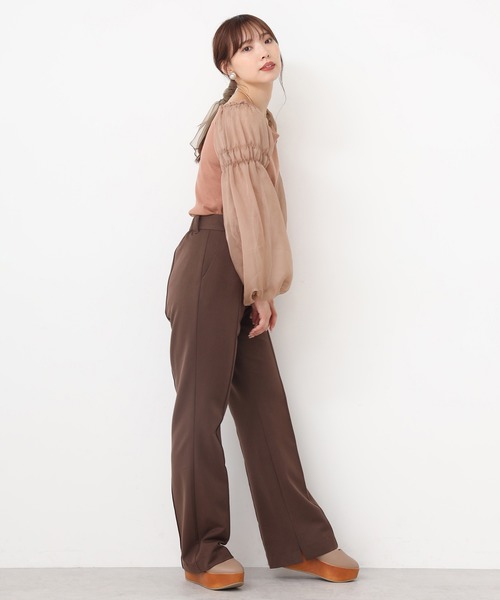 one after another NICE CLAUP（ワンアフターアナザーナイスクラップ）の「袖ドットチュールテレコトップス（Tシャツ/カットソー・レディース・ライトブラウン/オフホワイト/ブラック/ライトグレー・FREE）」の5枚目の写真