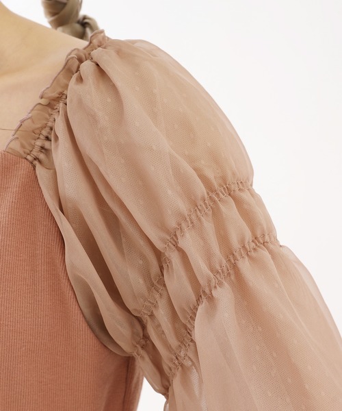 one after another NICE CLAUP（ワンアフターアナザーナイスクラップ）の「袖ドットチュールテレコトップス（Tシャツ/カットソー・レディース・ライトブラウン/オフホワイト/ブラック/ライトグレー・FREE）」の14枚目の写真