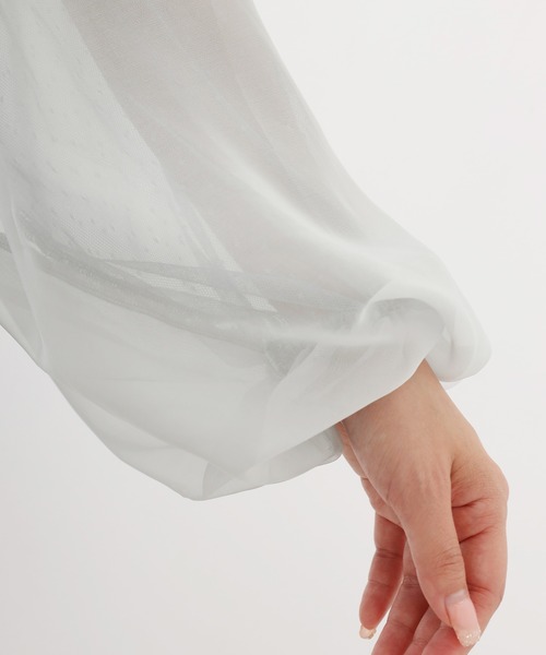 one after another NICE CLAUP（ワンアフターアナザーナイスクラップ）の「袖ドットチュールテレコトップス（Tシャツ/カットソー・レディース・ライトブラウン/オフホワイト/ブラック/ライトグレー・FREE）」の19枚目の写真