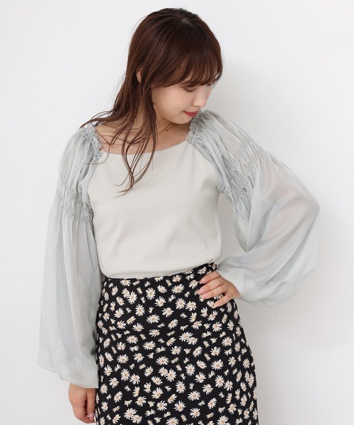 one after another NICE CLAUP（ワンアフターアナザーナイスクラップ）の「袖ドットチュールテレコトップス（Tシャツ/カットソー・レディース・ライトブラウン/オフホワイト/ブラック/ライトグレー・FREE）」の13枚目の写真