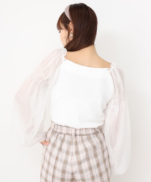 one after another NICE CLAUP（ワンアフターアナザーナイスクラップ）の「袖ドットチュールテレコトップス（Tシャツ/カットソー・レディース・ライトブラウン/オフホワイト/ブラック/ライトグレー・FREE）」の12枚目の写真