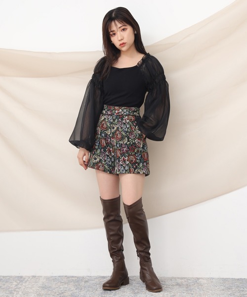 one after another NICE CLAUP（ワンアフターアナザーナイスクラップ）の「袖ドットチュールテレコトップス（Tシャツ/カットソー・レディース・ライトブラウン/オフホワイト/ブラック/ライトグレー・FREE）」の15枚目の写真