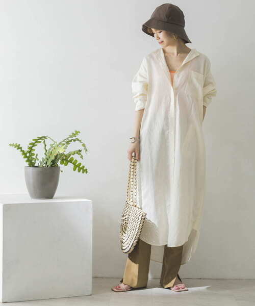 URBAN RESEARCH（アーバンリサーチ）の「UR TECH(UVカット・接触冷感・吸水速乾)+抗菌 機能付 バンドカラーワンピース（ワンピース・レディース・オフホワイト/ブルー系その他/パープル系その他/ストライプ・FREE）」の8枚目の写真