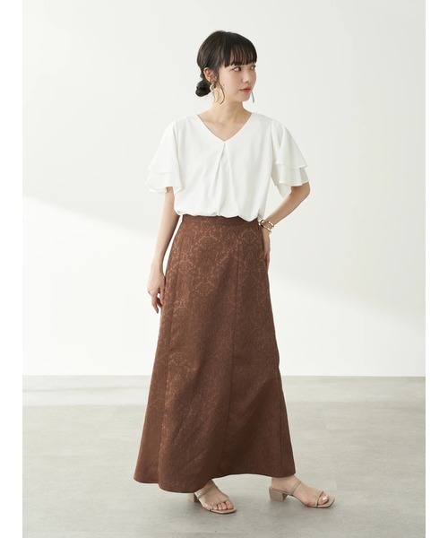 earth music&ecology(アースミュージックアンドエコロジー)の「異素材ドッキングプルオーバー(Vネック)*(Tシャツ/カットソー・レディース・オフホワイト/モカ/その他6/その他8・FREE)」の7枚目の写真