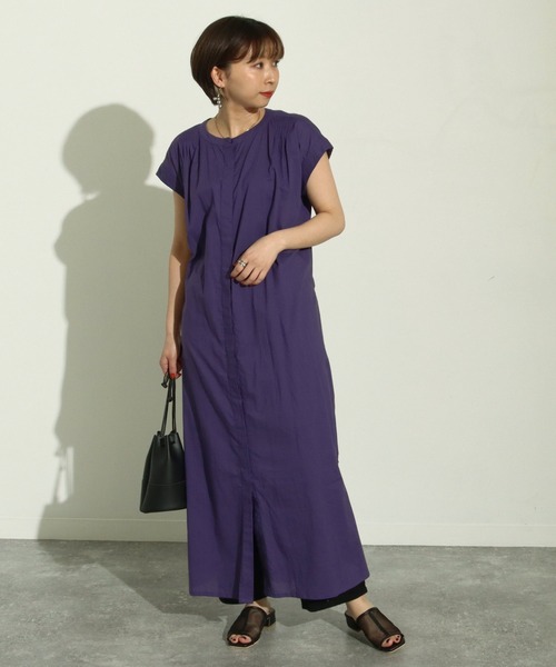 Factor=（ファクターイコール）の「無地キャンブリックノースリワンピース（シャツワンピース・レディース・ブラック/パープル/ブラウン・FREE）」の4枚目の写真