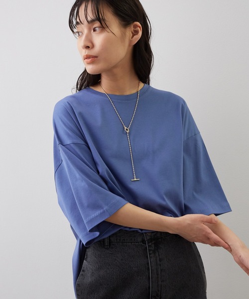 SALON adam et rope'（サロン アダム エ ロペ）の「シルケットスムースBIGTシャツ（Tシャツ/カットソー・レディース・ホワイト/ブルー系その他4/ブラック/グレー・FREE）」の7枚目の写真