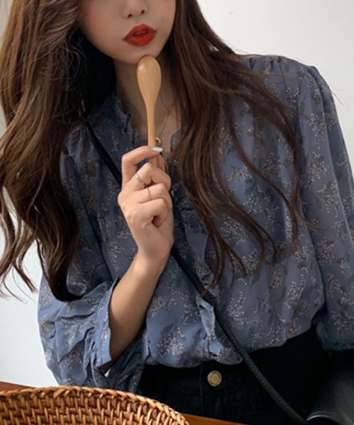 Girly Doll（ガーリードール）の「フリル花柄ブラウス（シャツ/ブラウス・レディース・ベージュ/ブルー/イエロー/グリーン/パープル・FREE）」の7枚目の写真