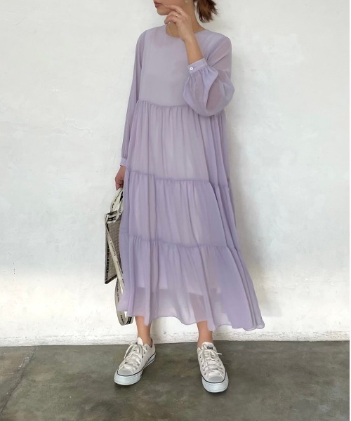 DAIS-Y（デイジー）の「【低身長サイズ有】ティアードシフォンエアリーワンピース（ワンピース・レディース・イエロー/パープル/アイボリー・S/M）」の2枚目の写真