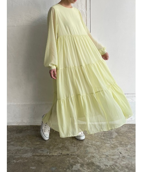 DAIS-Y（デイジー）の「【低身長サイズ有】ティアードシフォンエアリーワンピース（ワンピース・レディース・イエロー/パープル/アイボリー・S/M）」の4枚目の写真