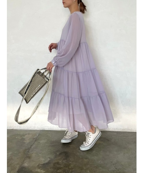 DAIS-Y（デイジー）の「【低身長サイズ有】ティアードシフォンエアリーワンピース（ワンピース・レディース・イエロー/パープル/アイボリー・S/M）」の6枚目の写真