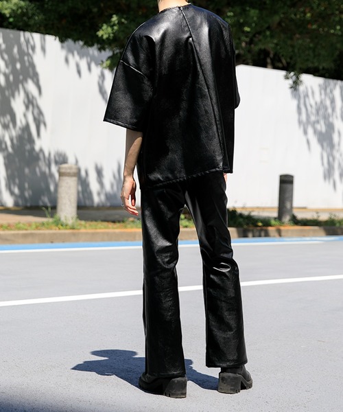 セール】【Adoon plain】フェイクレザービックT（Tシャツ
