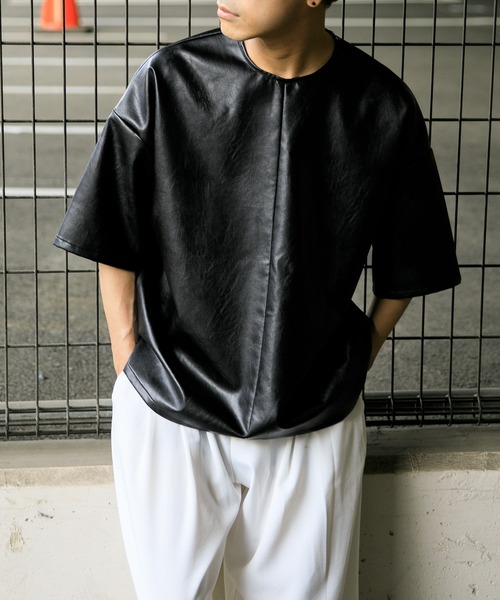 美品 Adoon Plain アドーンプレーン フェイクレザー ロング コート セール】【Adoon plain】フェイクレザービックT（Tシャツ