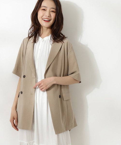 N.（N. Natural Beauty Basic）（エヌエヌナチュラルビューティーベーシック）の「ハーフスリーブジャケット（テーラードジャケット・レディース・ベージュ/カーキ・MEDIUM）」の2枚目の写真
