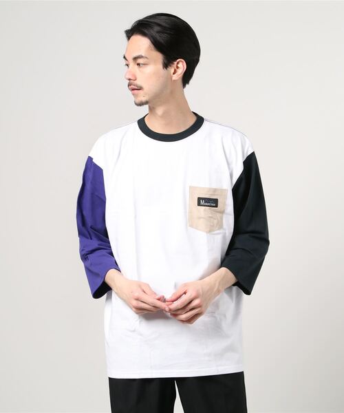 MANASTASH(マナスタッシュ)の「MANASTASH/マナスタッシュ SHELTECH 3/4 PRINT T シェルテックスリークォータープリントティー 7分袖 ユニセックス(Tシャツ/カットソー・メンズ・ホワイト/その他/ブラック系その他・MEDIUM/LARGE/X-LARGE)」の3枚目の写真