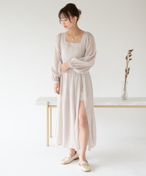 VRIA CHARME（バリアシャルム）の「スクエアネックスリットマキシワンピース（ワンピース・レディース・ブラック/ピンクベージュ/ナチュラル・FREE）」の19枚目の写真