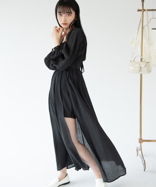 ワンピース Vria ワンピース ドレスcharme バリアシャルム のファッション スクエアネックスリットマキシワンピース ワンピース Vria