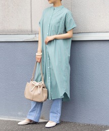me+em select | スタンドカラーストライプロングシャツワンピース(シャツワンピース)