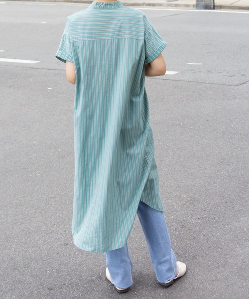 me+em select（ミームセレクト）の「スタンドカラーストライプロングシャツワンピース（シャツワンピース・レディース・グリーン/グレー系その他・FREE）」の18枚目の写真