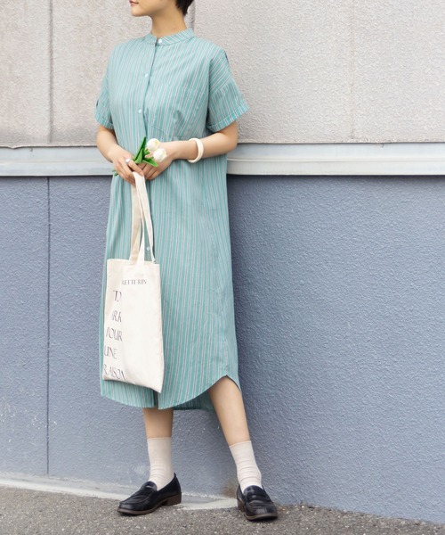 me+em select（ミームセレクト）の「スタンドカラーストライプロングシャツワンピース（シャツワンピース・レディース・グリーン/グレー系その他・FREE）」の22枚目の写真