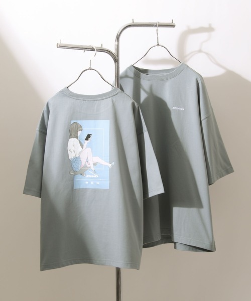 Piko（ピコ）の「【別注】【PIKO】スケボーガール イージーケア 高密度ビッグシルエット エモイラストTシャツ（Tシャツ/カットソー・レディース・ホワイト/ブラック/ベージュ/ネイビー/ピンク/ブルー/グリーン・MEDIUM/LARGE）」の6枚目の写真
