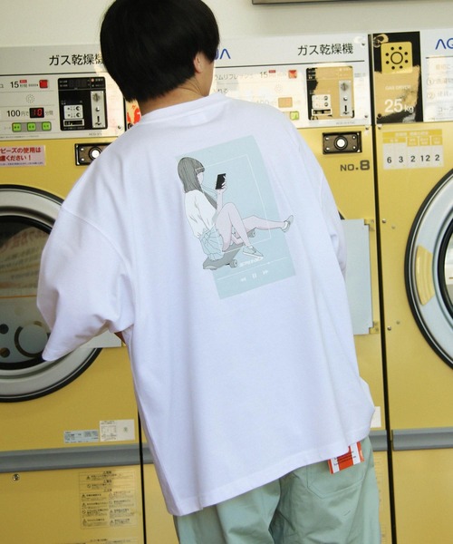 Piko（ピコ）の「【別注】【PIKO】スケボーガール イージーケア 高密度ビッグシルエット エモイラストTシャツ（Tシャツ/カットソー・レディース・ホワイト/ブラック/ベージュ/ネイビー/ピンク/ブルー/グリーン・MEDIUM/LARGE）」の9枚目の写真