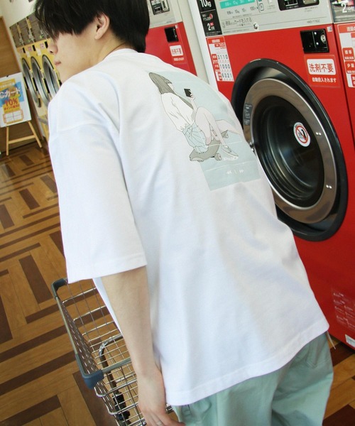 Piko（ピコ）の「【別注】【PIKO】スケボーガール イージーケア 高密度ビッグシルエット エモイラストTシャツ（Tシャツ/カットソー・レディース・ホワイト/ブラック/ベージュ/ネイビー/ピンク/ブルー/グリーン・MEDIUM/LARGE）」の10枚目の写真