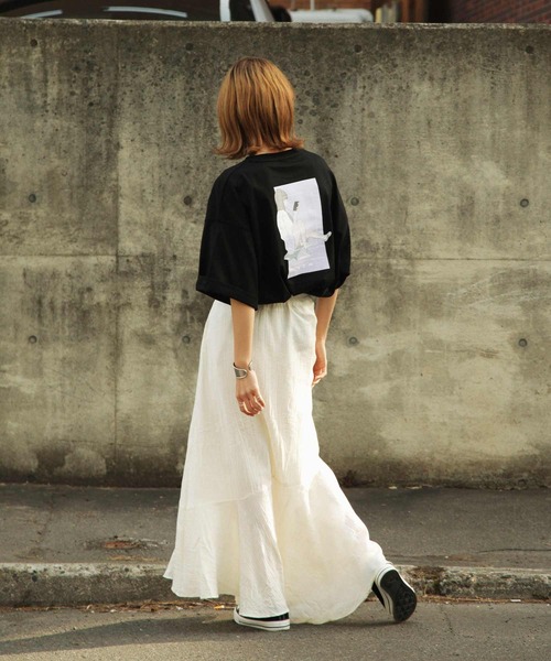 Piko（ピコ）の「【別注】【PIKO】スケボーガール イージーケア 高密度ビッグシルエット エモイラストTシャツ（Tシャツ/カットソー・レディース・ホワイト/ブラック/ベージュ/ネイビー/ピンク/ブルー/グリーン・MEDIUM/LARGE）」の11枚目の写真