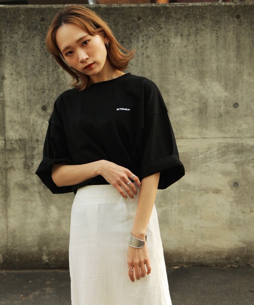 Piko（ピコ）の「【別注】【PIKO】スケボーガール イージーケア 高密度ビッグシルエット エモイラストTシャツ（Tシャツ/カットソー・レディース・ホワイト/ブラック/ベージュ/ネイビー/ピンク/ブルー/グリーン・MEDIUM/LARGE）」の12枚目の写真