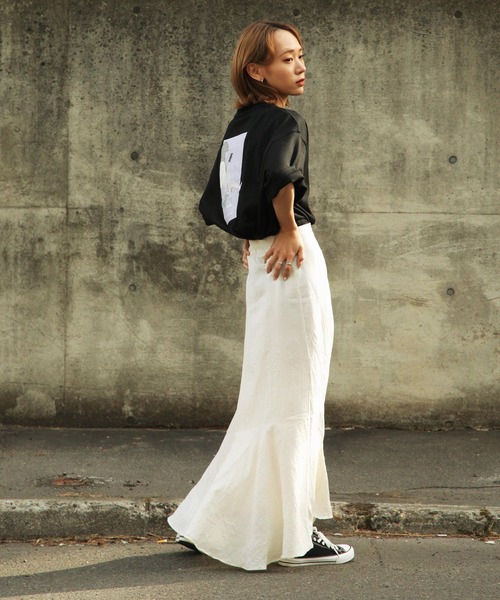 Piko（ピコ）の「【別注】【PIKO】スケボーガール イージーケア 高密度ビッグシルエット エモイラストTシャツ（Tシャツ/カットソー・レディース・ホワイト/ブラック/ベージュ/ネイビー/ピンク/ブルー/グリーン・MEDIUM/LARGE）」の14枚目の写真