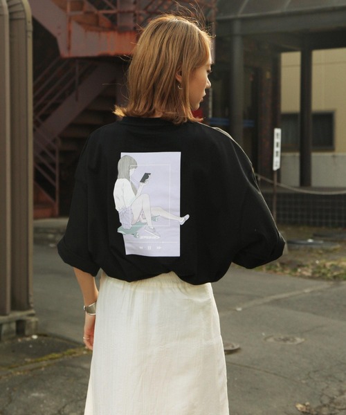 Piko（ピコ）の「【別注】【PIKO】スケボーガール イージーケア 高密度ビッグシルエット エモイラストTシャツ（Tシャツ/カットソー・レディース・ホワイト/ブラック/ベージュ/ネイビー/ピンク/ブルー/グリーン・MEDIUM/LARGE）」の15枚目の写真