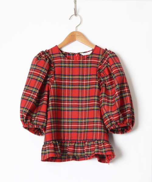 HOLIDAY（ホリデイ）の「WOOL CHECK PUFF TOPS ウールチェックパフトップス（シャツ/ブラウス・レディース・レッド・1/0）」の7枚目の写真