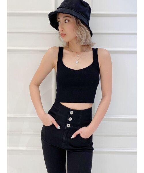 GYDA（ジェイダ）の「バッククロスニットTOPS（タンクトップ・レディース・ブラック/パープル/オフホワイト・FREE）」の6枚目の写真